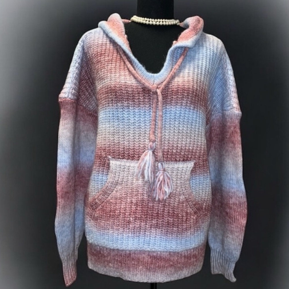 Cozy MIX OMBRE KNIT HOODIE SWEATER Sweater SIZE SM